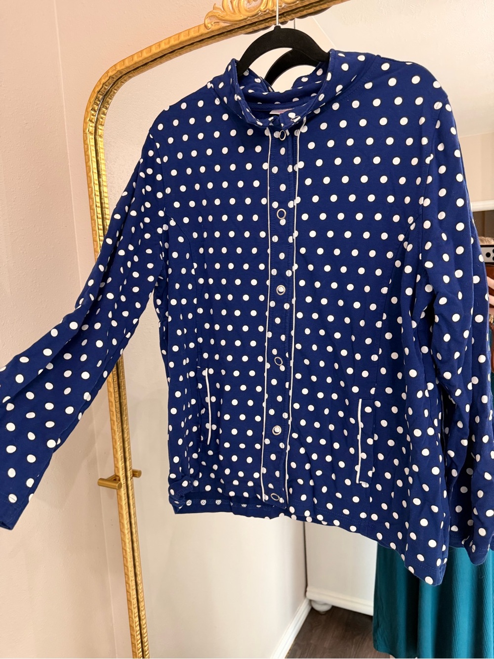 Quacker Factory Navy and White Polka Dot Top - Picture 3 of 5
